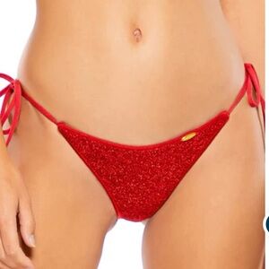 Luli Fama Red Stardust Wavy Ruched Back Tie Side Bikini Bottom